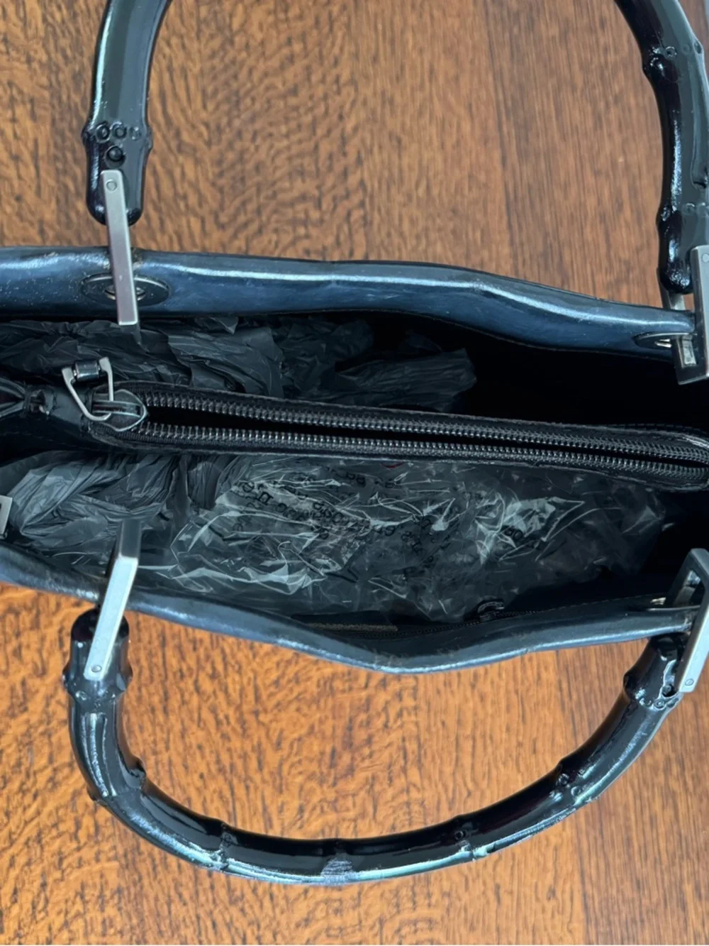 Vintage Gucci Black Leather Satchel with Bamboo Top Handles with COA